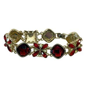 Napier Goldtone Link Burnt Orange Clear Crystal Faux Stone Bracelet 7 1/2"